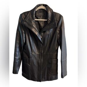 Women’s Jones New York Black Leather Zip-Front Jacket Size Large